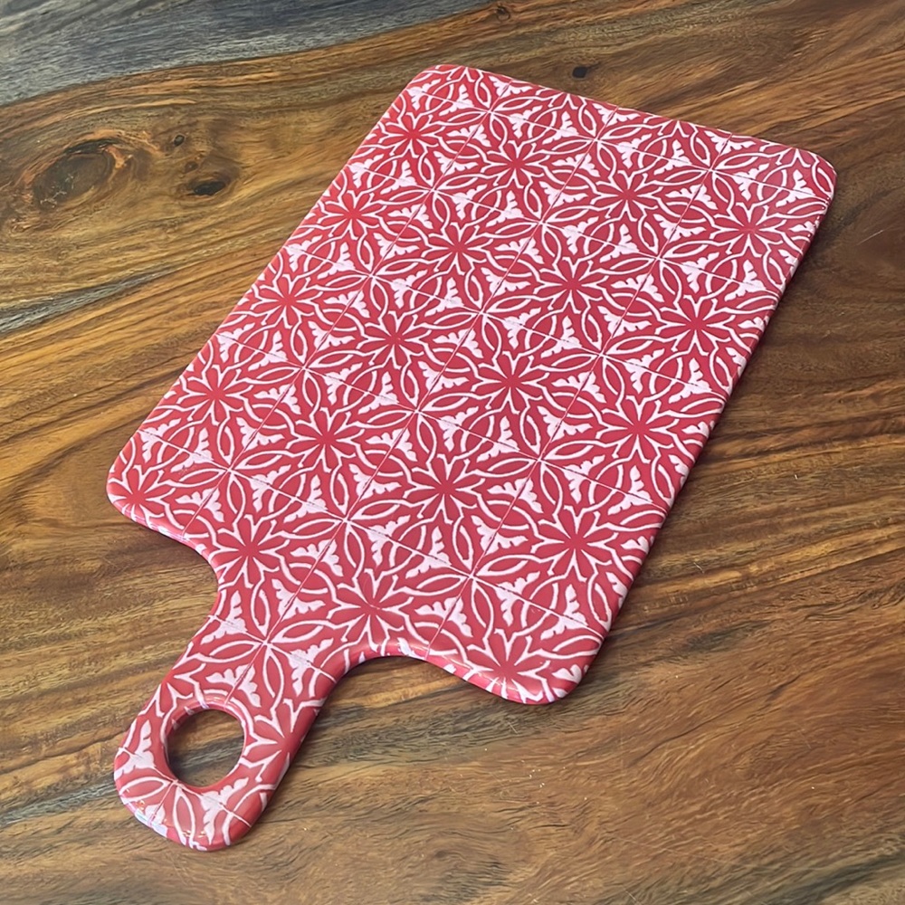 Red w/ Pink Flowers - Portugal Ceramic Cutting board / serving tray